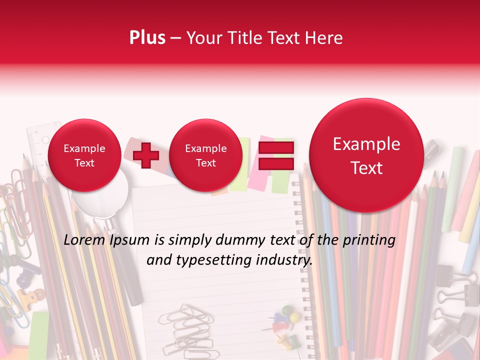 A Pile Of School Supplies With A Name Of Presentation PowerPoint Template