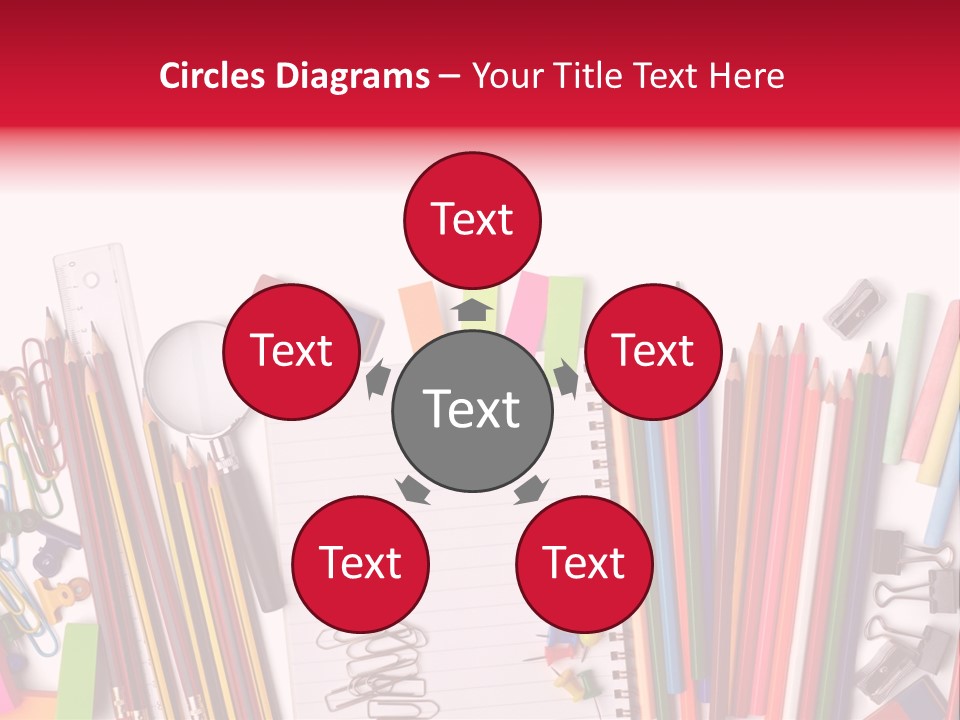 A Pile Of School Supplies With A Name Of Presentation PowerPoint Template