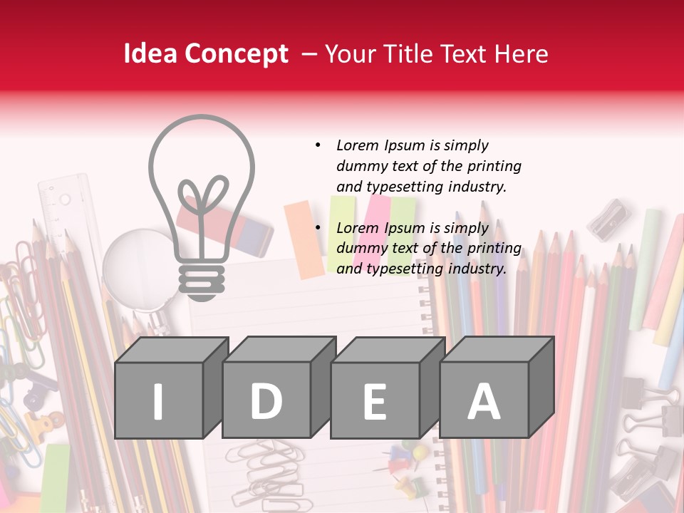 A Pile Of School Supplies With A Name Of Presentation PowerPoint Template