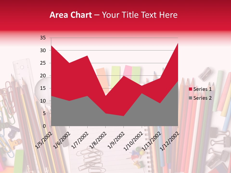 A Pile Of School Supplies With A Name Of Presentation PowerPoint Template