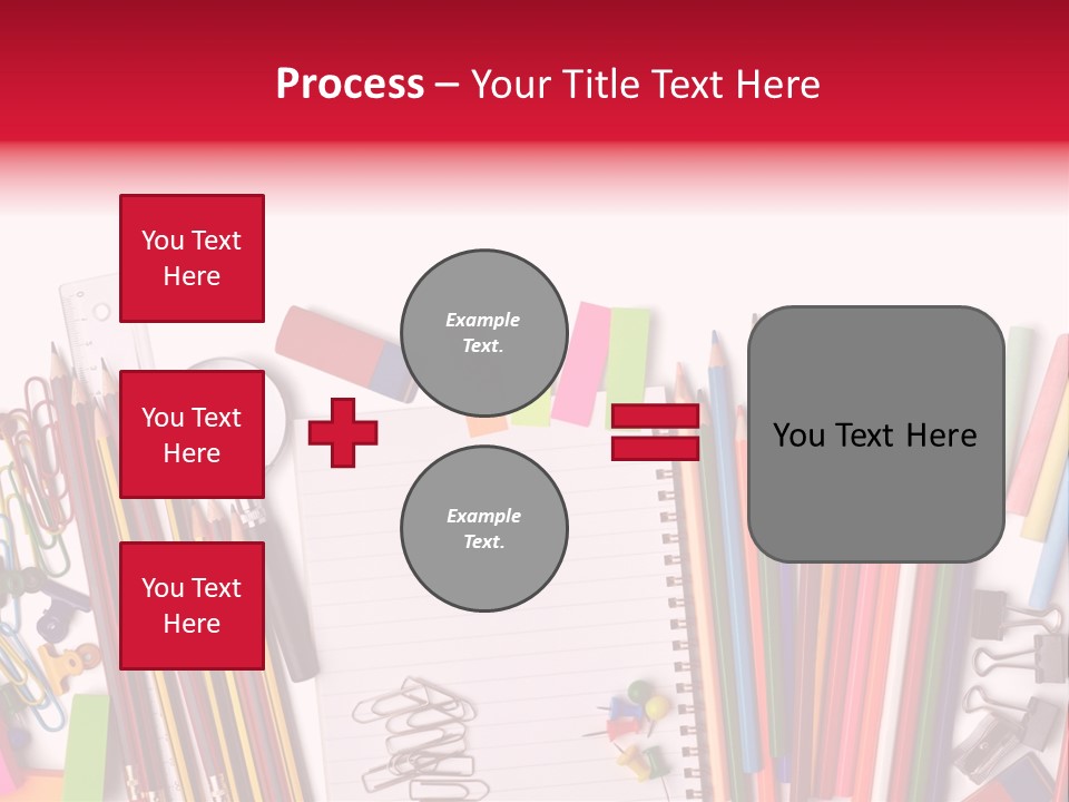A Pile Of School Supplies With A Name Of Presentation PowerPoint Template