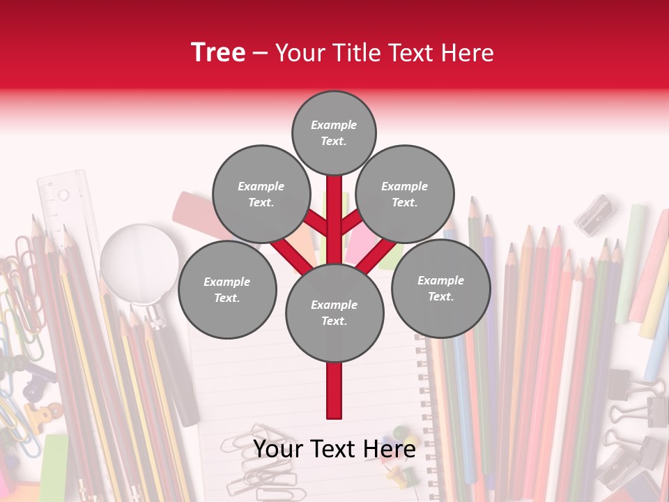 A Pile Of School Supplies With A Name Of Presentation PowerPoint Template