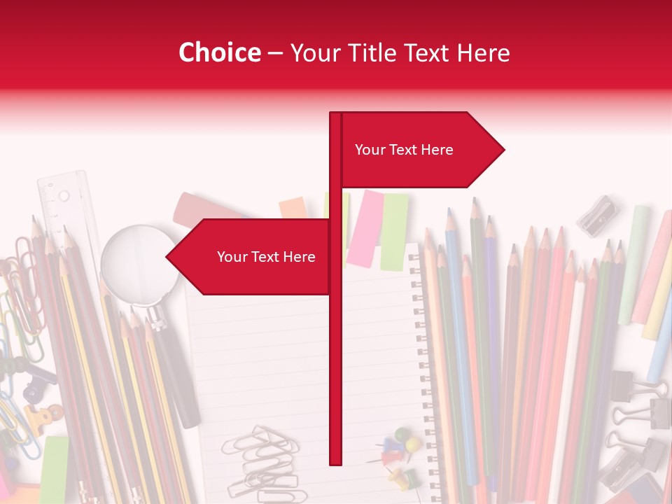 A Pile Of School Supplies With A Name Of Presentation PowerPoint Template