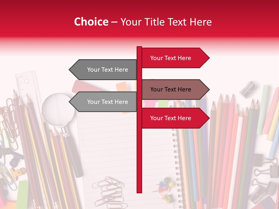 A Pile Of School Supplies With A Name Of Presentation PowerPoint Template