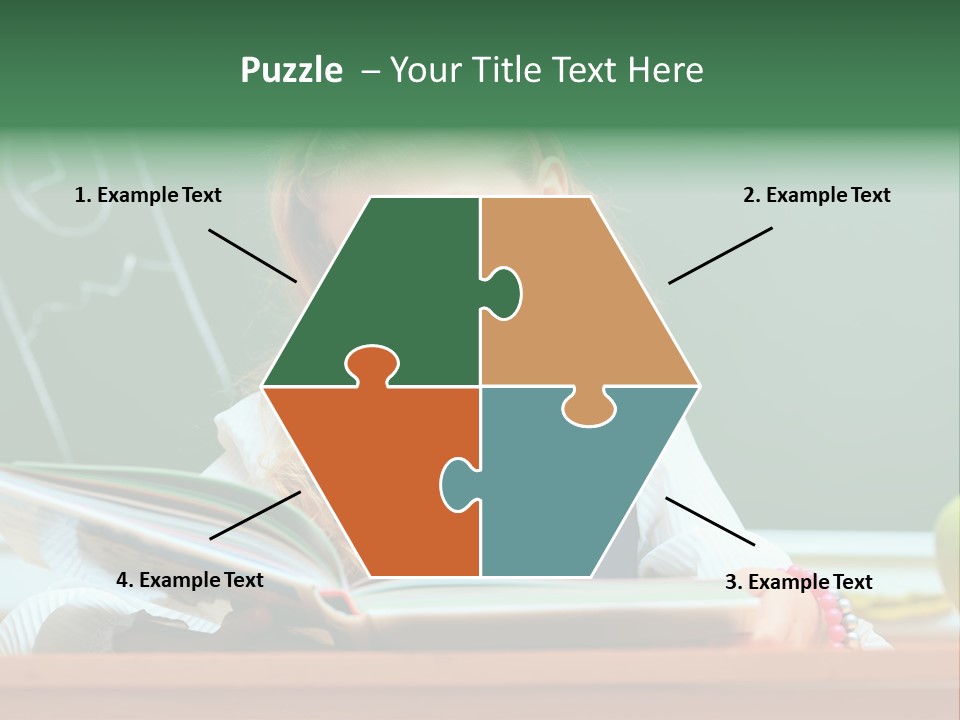 A Young Girl Is Reading A Book In Front Of A Chalkboard PowerPoint Template