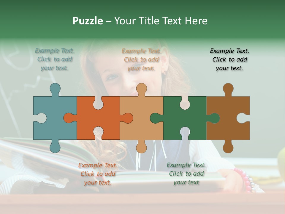 A Young Girl Is Reading A Book In Front Of A Chalkboard PowerPoint Template