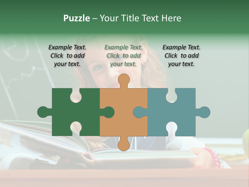 A Young Girl Is Reading A Book In Front Of A Chalkboard PowerPoint Template