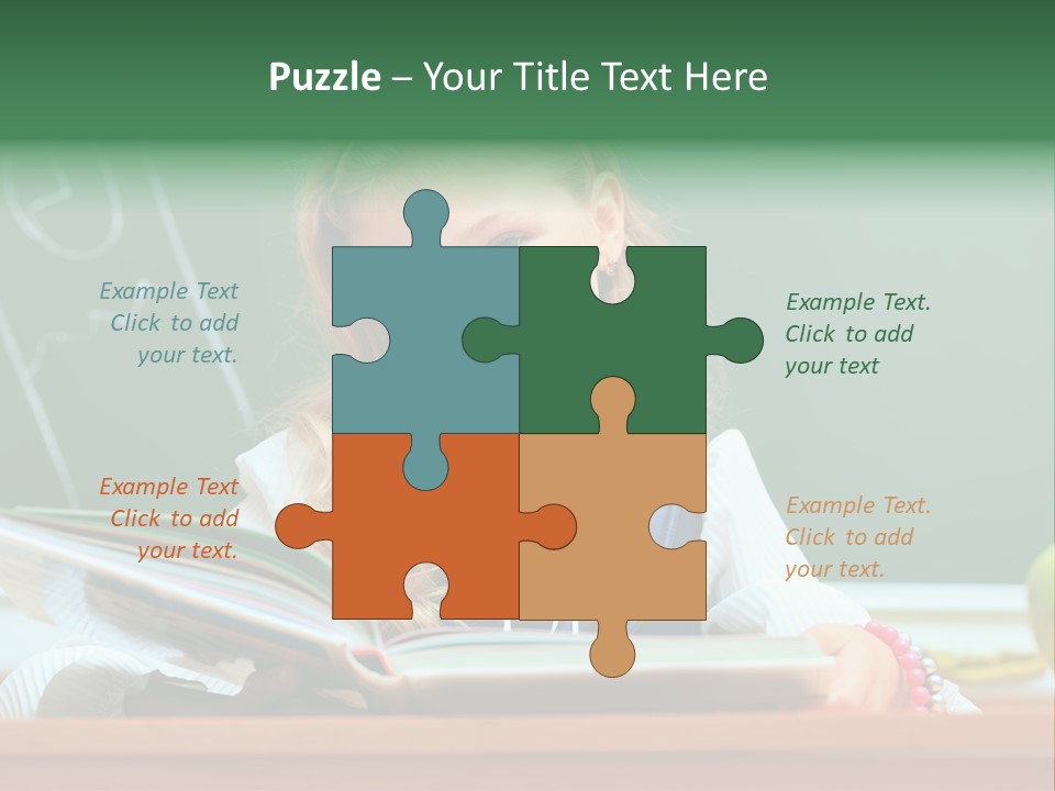 A Young Girl Is Reading A Book In Front Of A Chalkboard PowerPoint Template