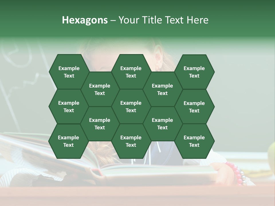 A Young Girl Is Reading A Book In Front Of A Chalkboard PowerPoint Template