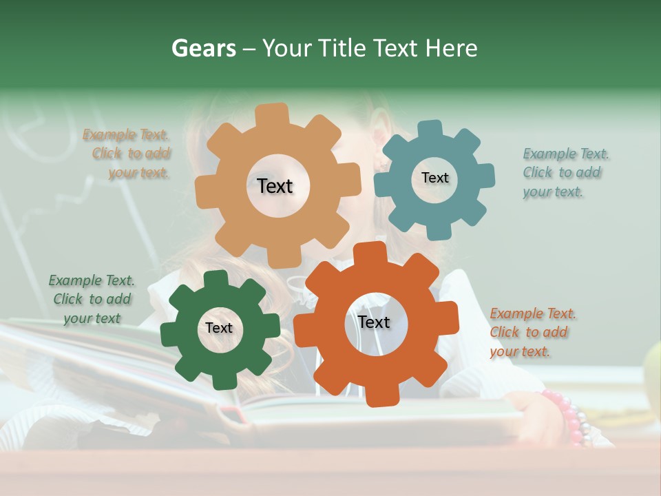 A Young Girl Is Reading A Book In Front Of A Chalkboard PowerPoint Template