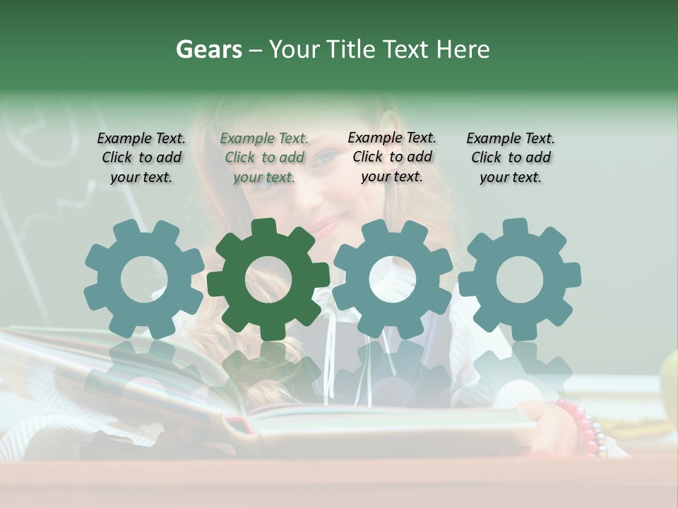 A Young Girl Is Reading A Book In Front Of A Chalkboard PowerPoint Template