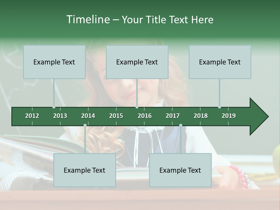 A Young Girl Is Reading A Book In Front Of A Chalkboard PowerPoint Template