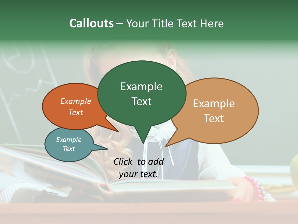 A Young Girl Is Reading A Book In Front Of A Chalkboard PowerPoint Template