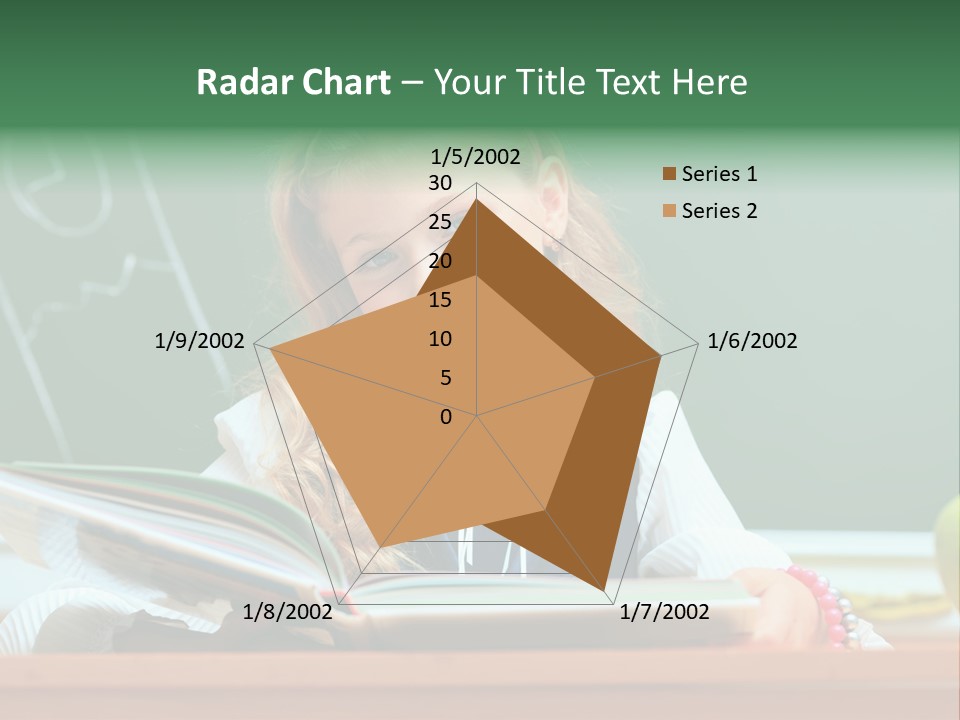 A Young Girl Is Reading A Book In Front Of A Chalkboard PowerPoint Template