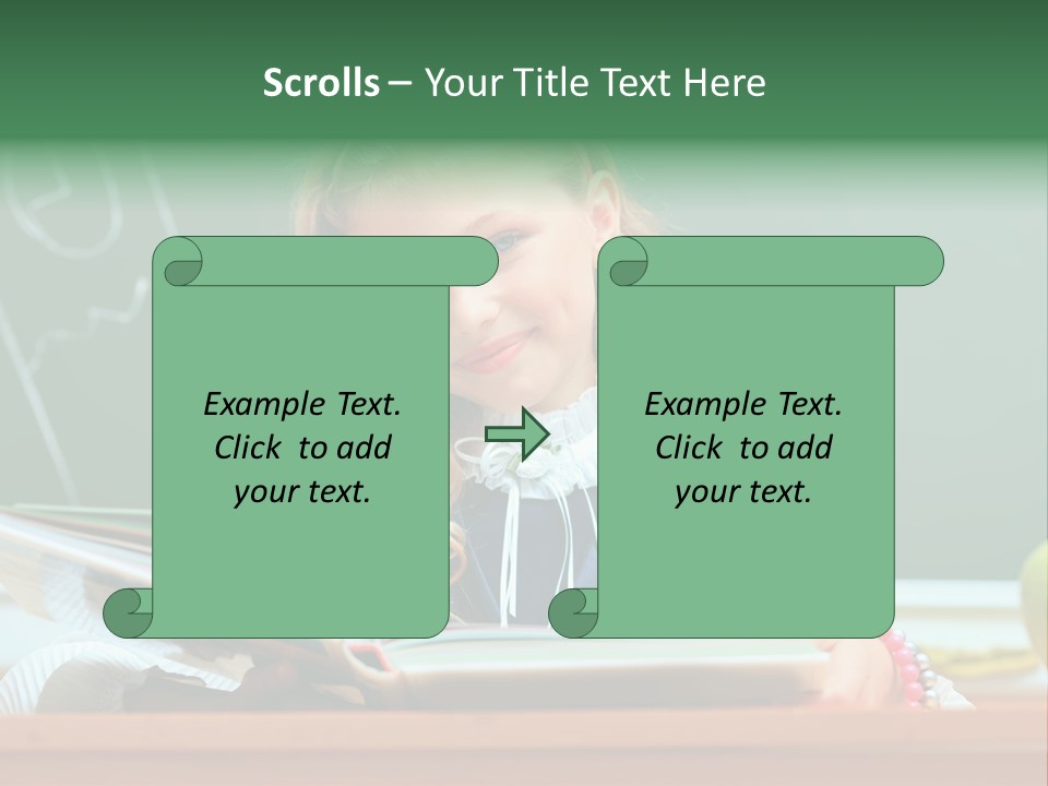 A Young Girl Is Reading A Book In Front Of A Chalkboard PowerPoint Template