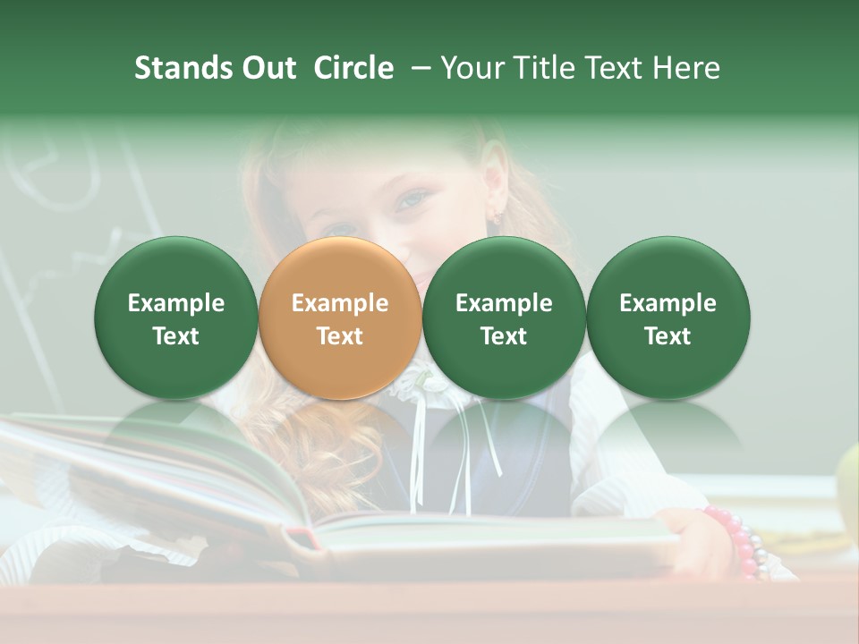 A Young Girl Is Reading A Book In Front Of A Chalkboard PowerPoint Template