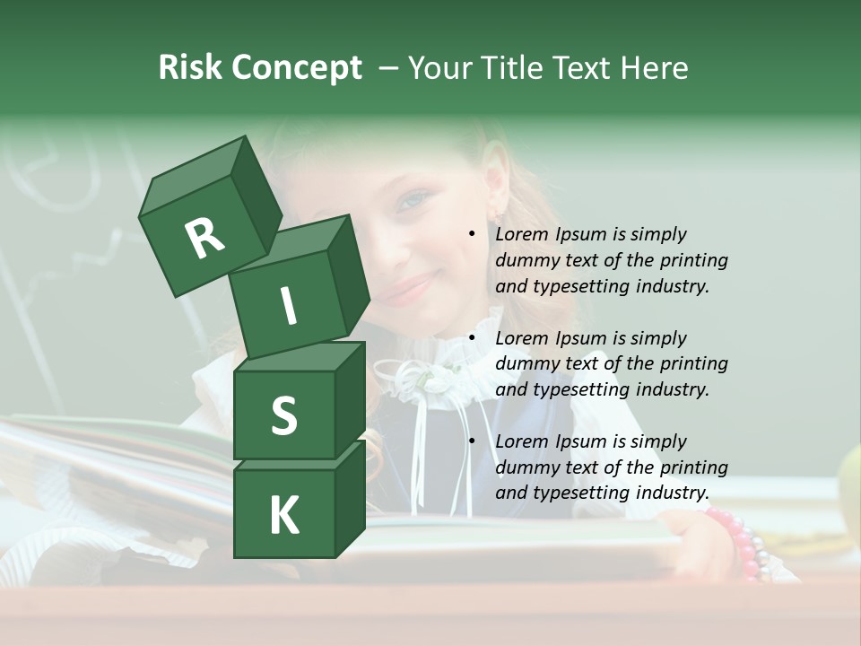 A Young Girl Is Reading A Book In Front Of A Chalkboard PowerPoint Template