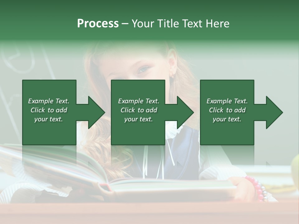 A Young Girl Is Reading A Book In Front Of A Chalkboard PowerPoint Template