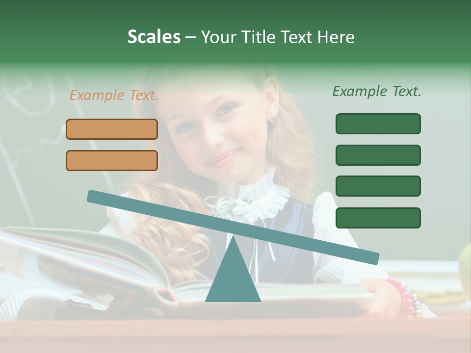 A Young Girl Is Reading A Book In Front Of A Chalkboard PowerPoint Template