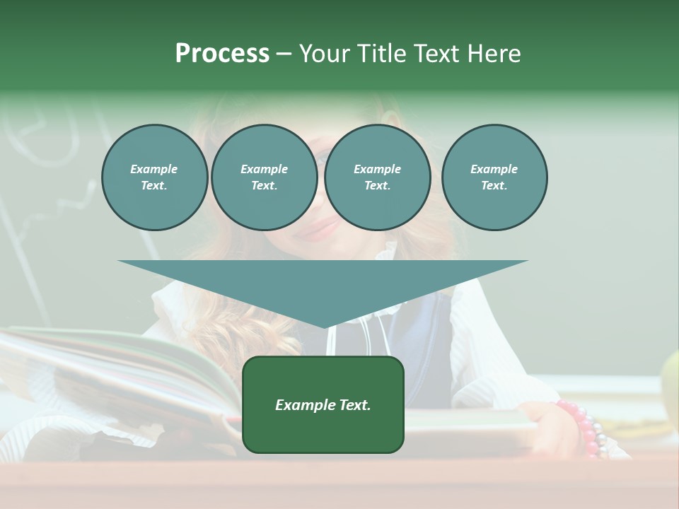 A Young Girl Is Reading A Book In Front Of A Chalkboard PowerPoint Template