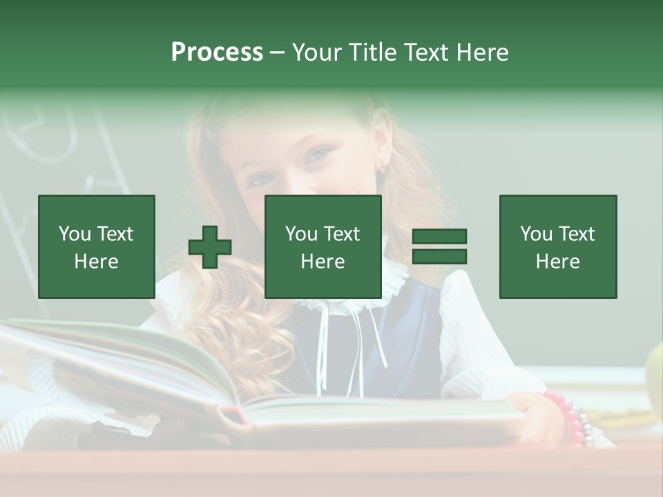 A Young Girl Is Reading A Book In Front Of A Chalkboard PowerPoint Template