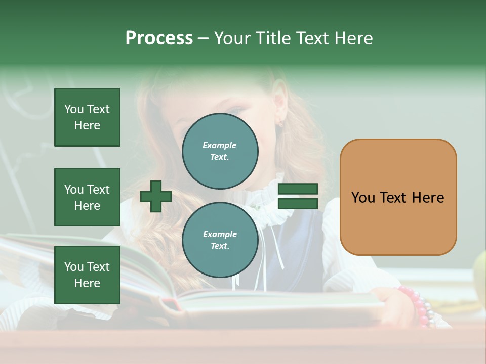 A Young Girl Is Reading A Book In Front Of A Chalkboard PowerPoint Template