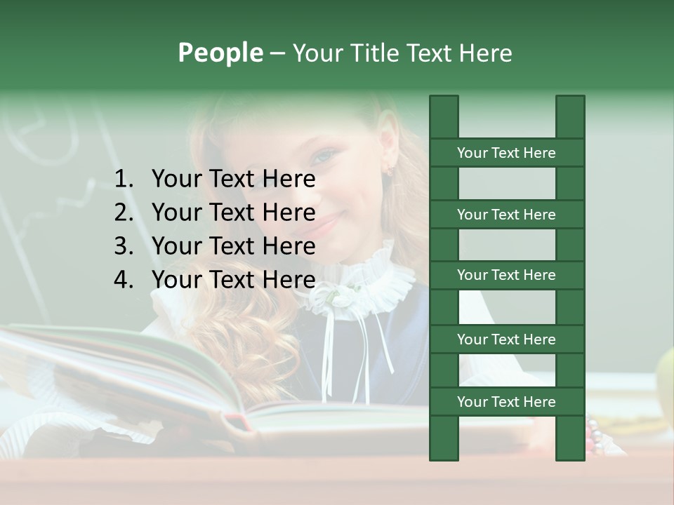 A Young Girl Is Reading A Book In Front Of A Chalkboard PowerPoint Template