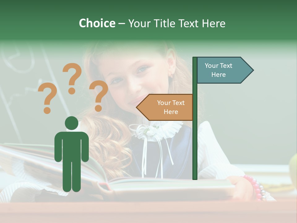 A Young Girl Is Reading A Book In Front Of A Chalkboard PowerPoint Template