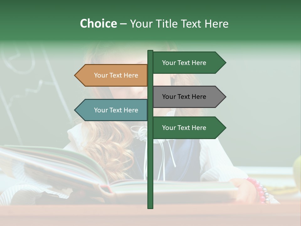 A Young Girl Is Reading A Book In Front Of A Chalkboard PowerPoint Template