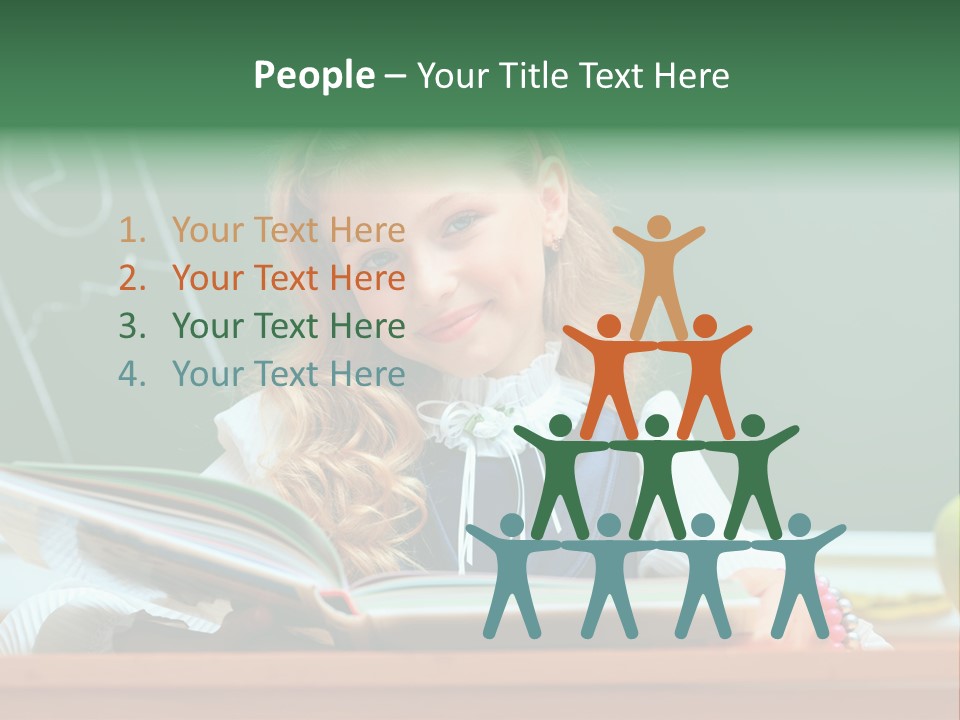 A Young Girl Is Reading A Book In Front Of A Chalkboard PowerPoint Template