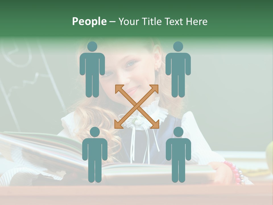 A Young Girl Is Reading A Book In Front Of A Chalkboard PowerPoint Template