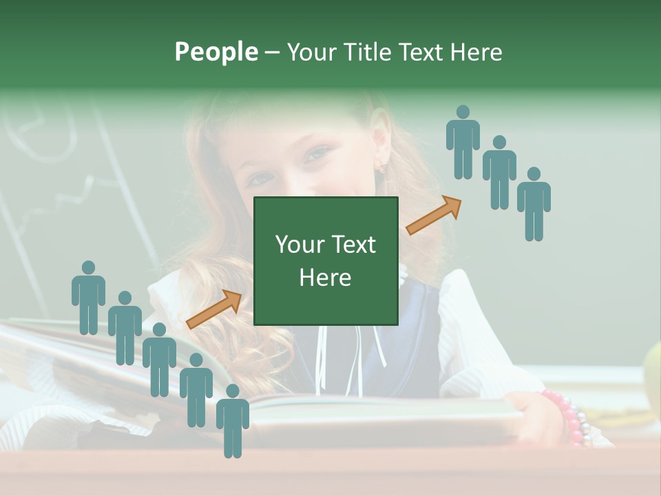 A Young Girl Is Reading A Book In Front Of A Chalkboard PowerPoint Template