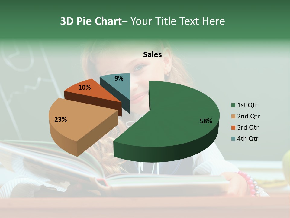 A Young Girl Is Reading A Book In Front Of A Chalkboard PowerPoint Template