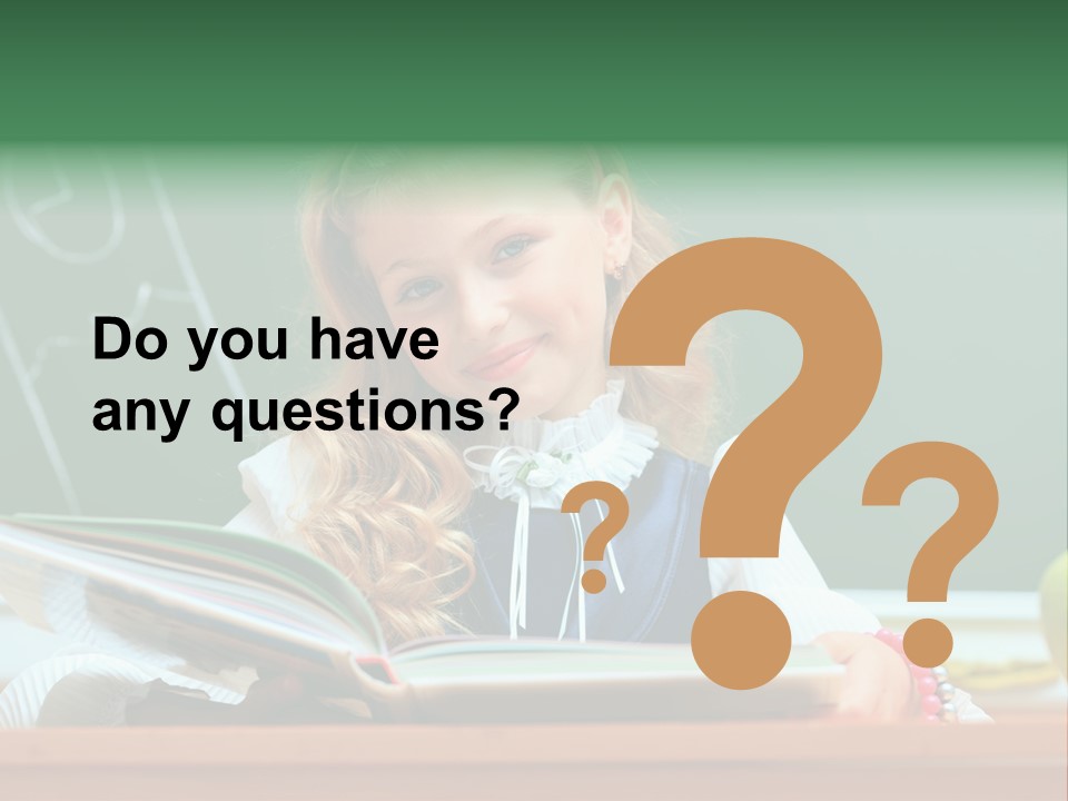 A Young Girl Is Reading A Book In Front Of A Chalkboard PowerPoint Template