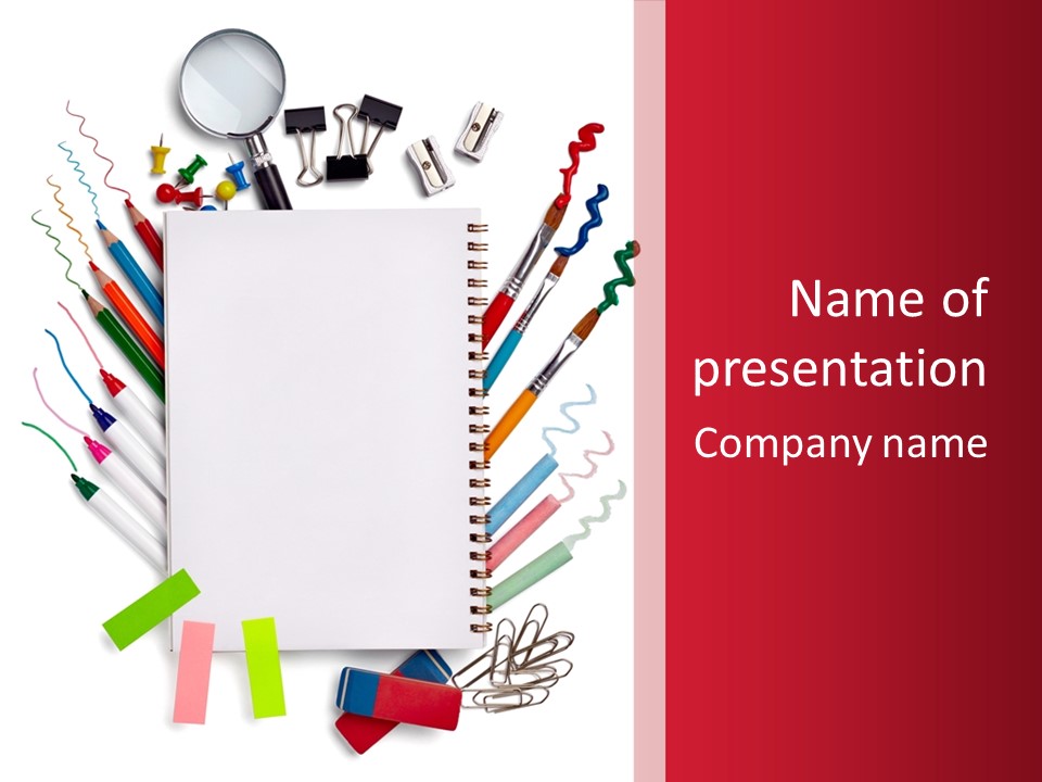 A Notepad Surrounded By Office Supplies And A Magnifying Glass PowerPoint Template
