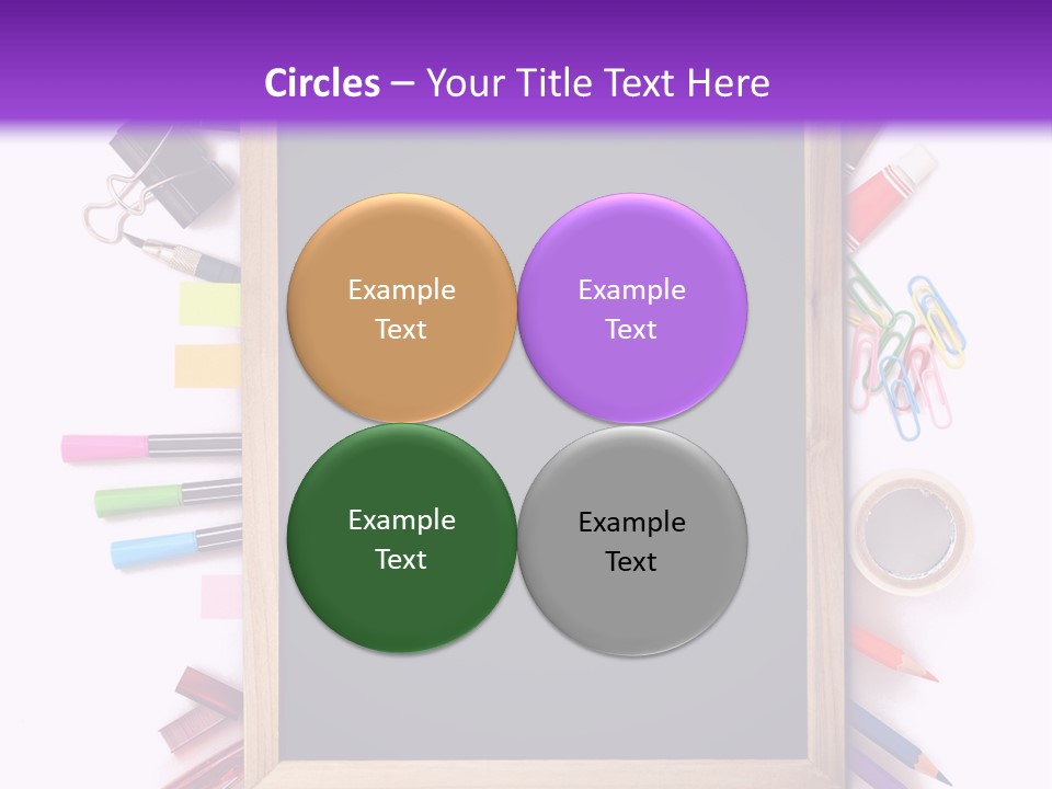 A Blackboard Surrounded By School Supplies On A Purple And White Background PowerPoint Template