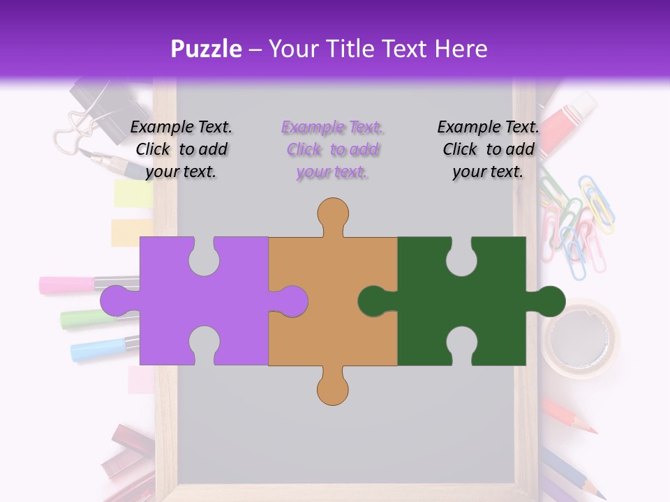 A Blackboard Surrounded By School Supplies On A Purple And White Background PowerPoint Template