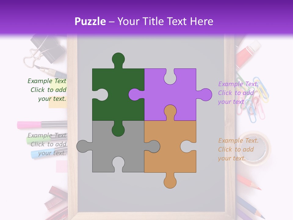 A Blackboard Surrounded By School Supplies On A Purple And White Background PowerPoint Template