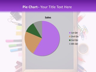 A Blackboard Surrounded By School Supplies On A Purple And White Background PowerPoint Template