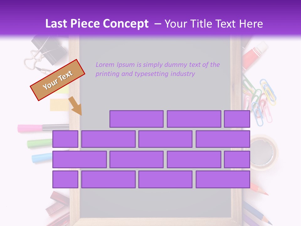 A Blackboard Surrounded By School Supplies On A Purple And White Background PowerPoint Template