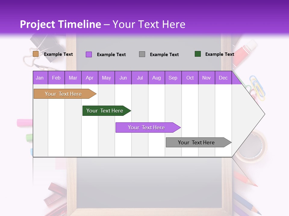 A Blackboard Surrounded By School Supplies On A Purple And White Background PowerPoint Template