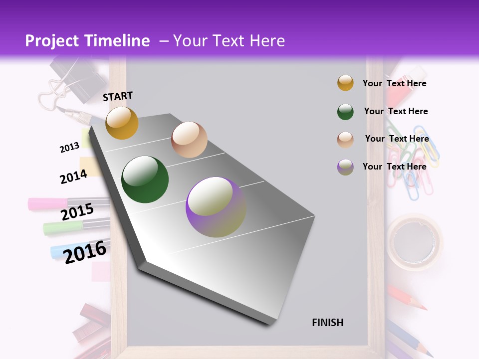 A Blackboard Surrounded By School Supplies On A Purple And White Background PowerPoint Template