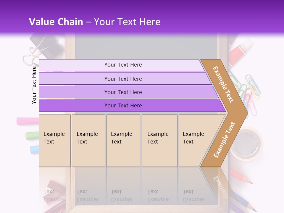 A Blackboard Surrounded By School Supplies On A Purple And White Background PowerPoint Template