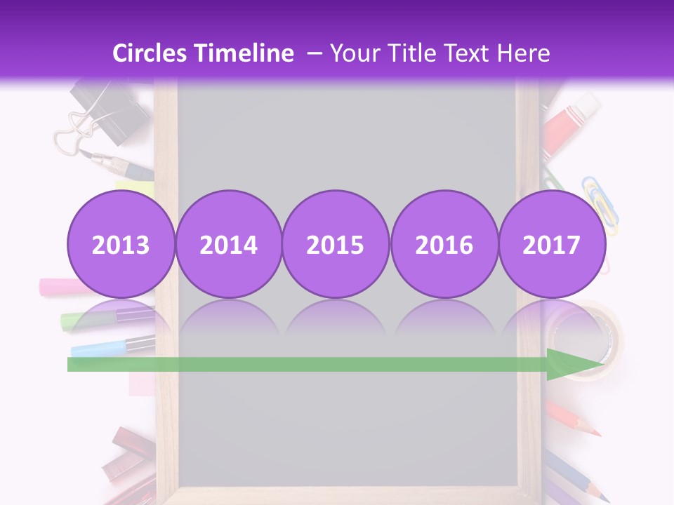 A Blackboard Surrounded By School Supplies On A Purple And White Background PowerPoint Template