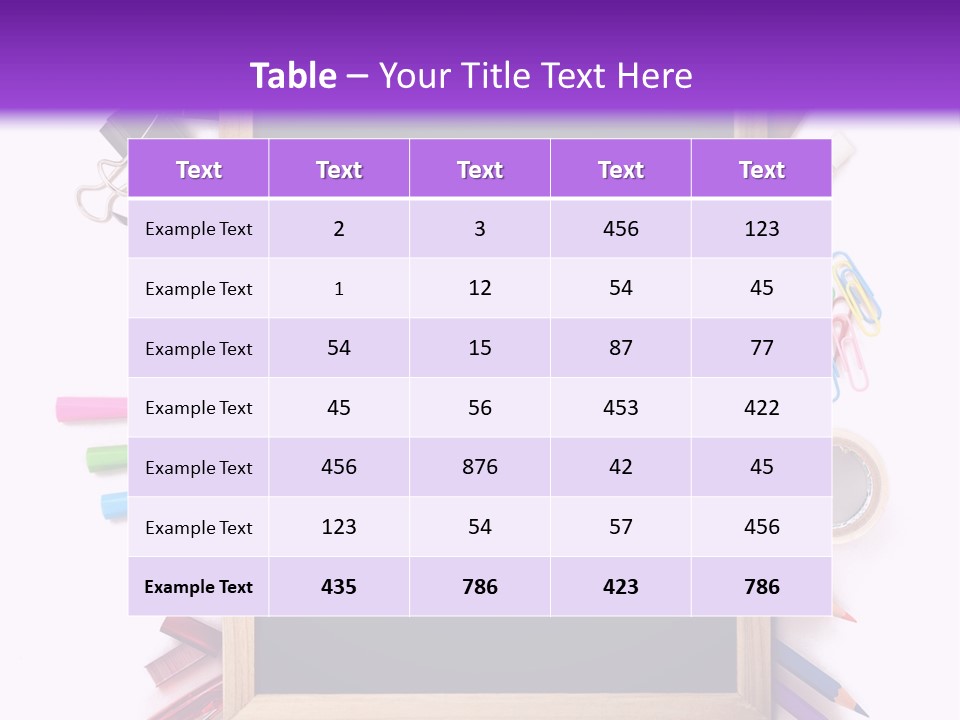 A Blackboard Surrounded By School Supplies On A Purple And White Background PowerPoint Template