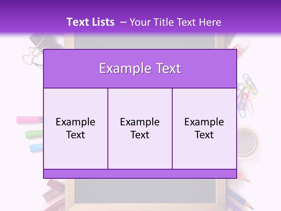 A Blackboard Surrounded By School Supplies On A Purple And White Background PowerPoint Template