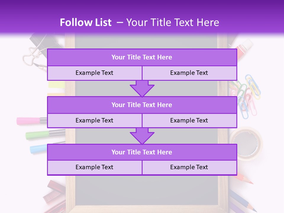 A Blackboard Surrounded By School Supplies On A Purple And White Background PowerPoint Template