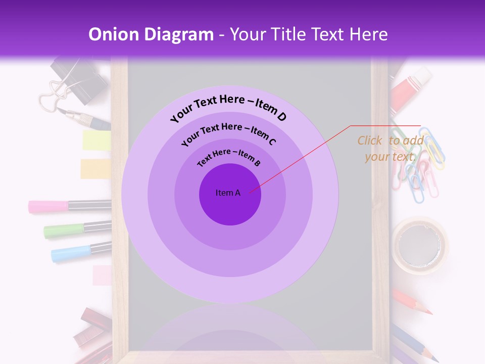 A Blackboard Surrounded By School Supplies On A Purple And White Background PowerPoint Template