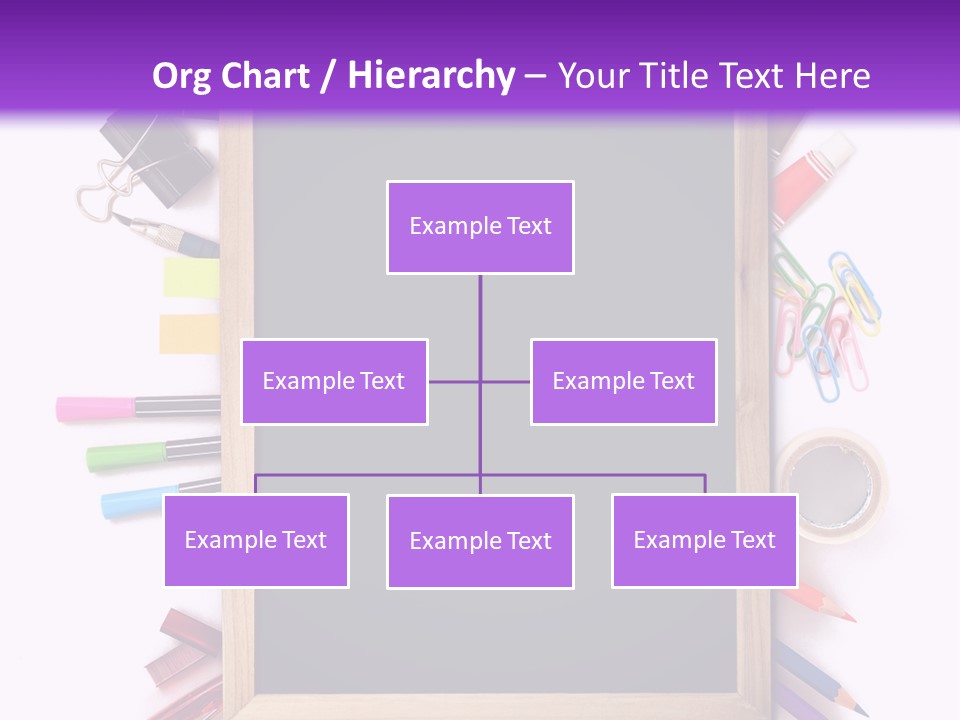 A Blackboard Surrounded By School Supplies On A Purple And White Background PowerPoint Template