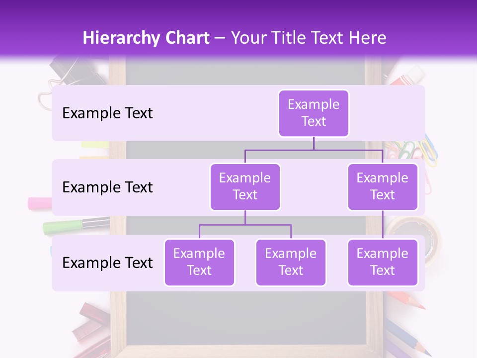 A Blackboard Surrounded By School Supplies On A Purple And White Background PowerPoint Template